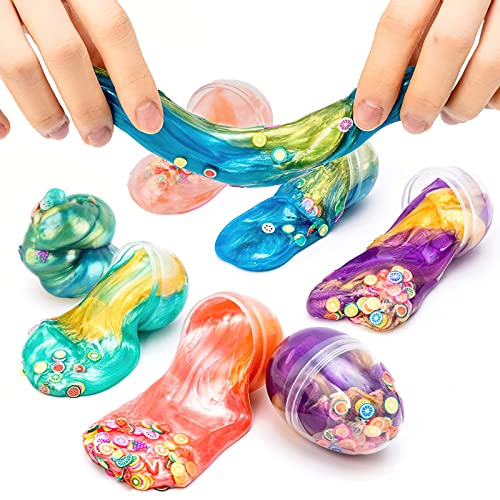 Huevo de Slime, RosyFate 6 PCs Slime Galaxy, Slime Fluffy, Huevos de Pascua Juguetes Niños, Stress Relief DIY Juguetes, para Niños y Adultos