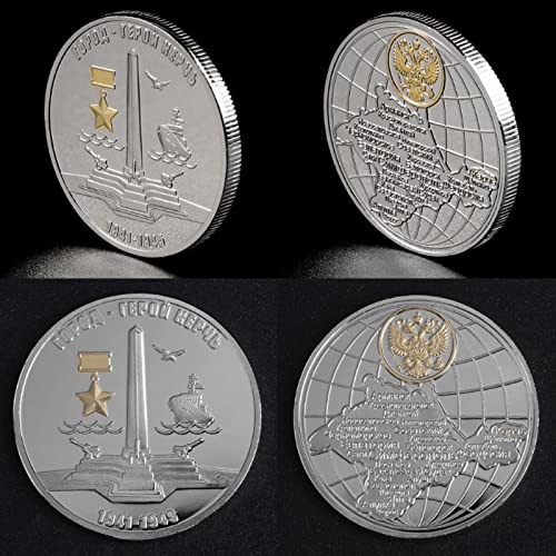 HYUI 2PCS Russian Black Sea Fleet Souvenir Coin Silver Plated Commemorative Coin of The Victory of World War II Challenge Coin