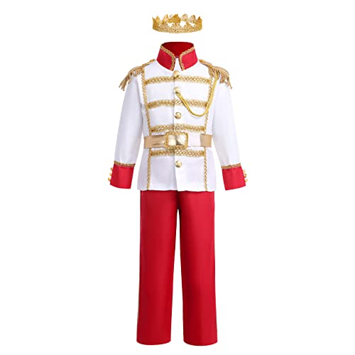 IDOPIP Disfraz de Príncipe Encantado para Niños,Juego de rol Cosplay Carnaval Halloween Vestir Día Mundial del Libro túnica, parte superior, pantalones Conjunto de Ropa Rojo 02 5-7 Años