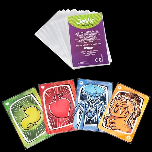 JEVX 480 Fundas para Virus Juego de Cartas a Medida, También para Las Expansiones Virus 2 y Halloween Tamaño 90x60mm Baraja de Cartas para Niños y Adultos, Juego de Mesa