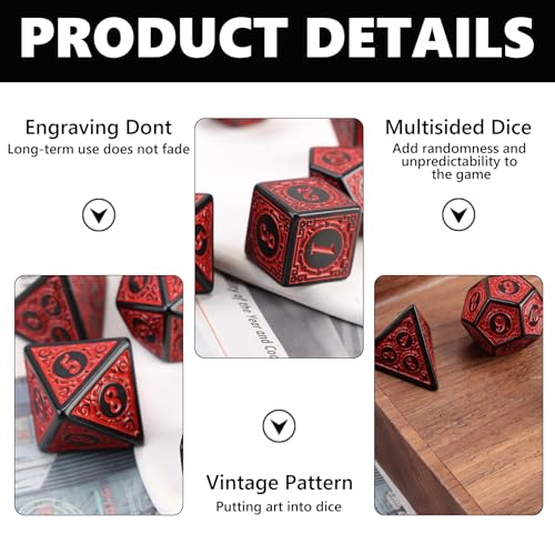 Juego de 7 Dados de rol, Dados Poliédricos Rojos y Negros para Juegos rol Compatibles con DND RPG Dungeons & Dragons Dados Acrílicos Duradero Fácil de Leer Bien Equilibrado Adaptable para Juegos Mesa