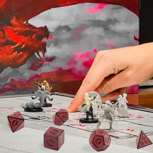 Juego de 7 Dados de rol, Dados Poliédricos Rojos y Negros para Juegos rol Compatibles con DND RPG Dungeons & Dragons Dados Acrílicos Duradero Fácil de Leer Bien Equilibrado Adaptable para Juegos Mesa