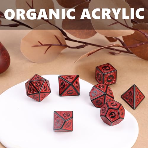 Juego de 7 Dados de rol, Dados Poliédricos Rojos y Negros para Juegos rol Compatibles con DND RPG Dungeons & Dragons Dados Acrílicos Duradero Fácil de Leer Bien Equilibrado Adaptable para Juegos Mesa