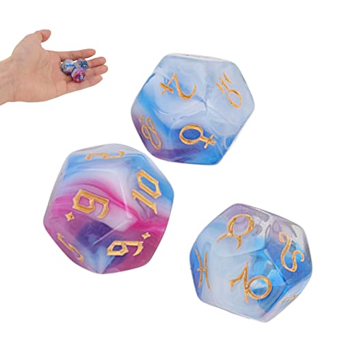 juego de dados astrológicos dados de runas brillantes de 12 lados fáciles de leer para juguetes de juegos de mesa(azul), Juego de dados Yhedral (3 uds) dados Dnd,