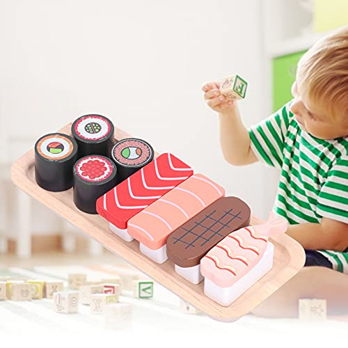 Juego de juguetes de sushi de madera, juguete de comida de juego de simulación para niños que cocinan juguetes educativos y juguete de percepción de color