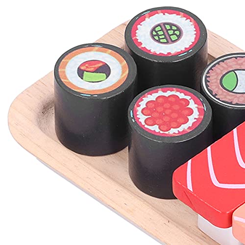 Juego de juguetes de sushi de madera, juguete de comida de juego de simulación para niños que cocinan juguetes educativos y juguete de percepción de color