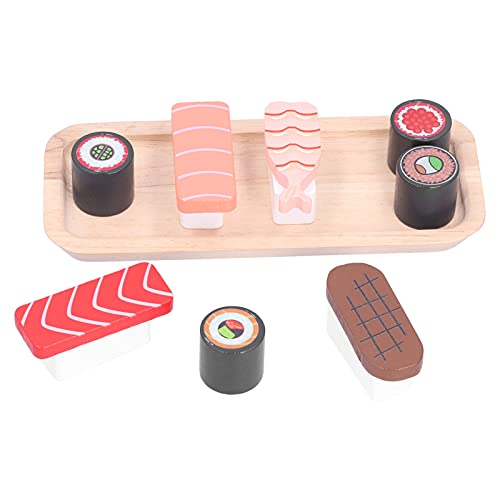 Juego de juguetes de sushi de madera, juguete de comida de juego de simulación para niños que cocinan juguetes educativos y juguete de percepción de color