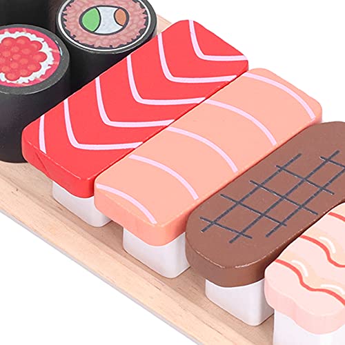 Juego de juguetes de sushi de madera, juguete de comida de juego de simulación para niños que cocinan juguetes educativos y juguete de percepción de color