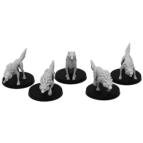 Juego de lobos de mesa de fantasía para juegos de guerra RPG - Miniaturas de plástico pintables a escala de 28 mm para coleccionistas y jugadores