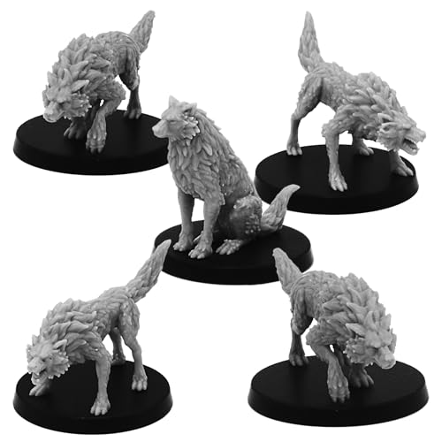 Juego de lobos de mesa de fantasía para juegos de guerra RPG - Miniaturas de plástico pintables a escala de 28 mm para coleccionistas y jugadores