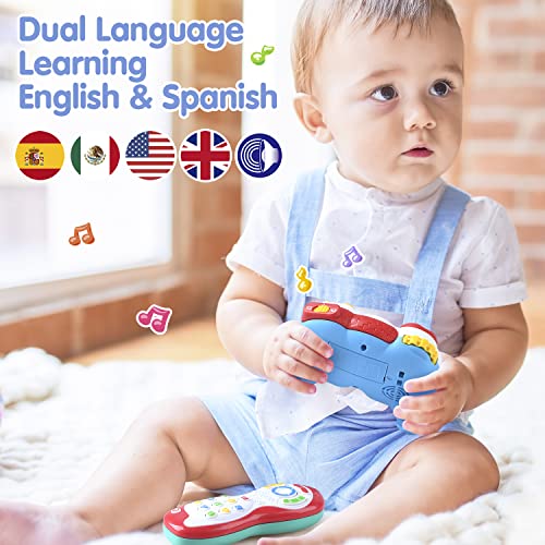 Juguete controlador de bebé – Juguetes bilingües de aprendizaje en español e inglés, control de videojuegos de simulación y combo de control remoto de TV con música y luz, regalo de cumpleaños de