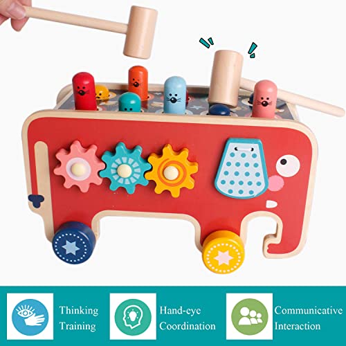 Juguete de Martillo para niños |Juego Multifuncional Banco de Golpeo de Clavijas | Juego Martillo Montessori con Forma de Elefante Habilidades Juguetes para 1 2 3 4 Años Niños Niñas