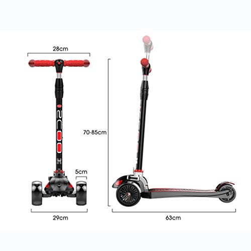 Kids Kick Scooter, 3 Ruedas, Manillar Ajustable, Ligero, LED, Iluminado para niños y niñas de 2 a 16 años (Color : Rojo)