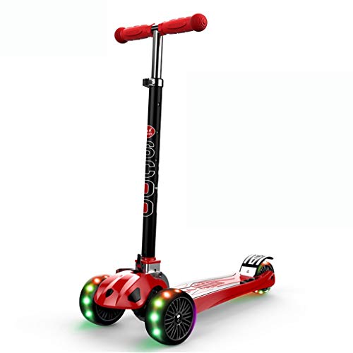 Kids Kick Scooter, 3 Ruedas, Manillar Ajustable, Ligero, LED, Iluminado para niños y niñas de 2 a 16 años (Color : Rojo)