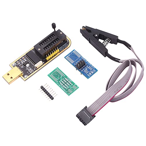 KOCAN Programador CH341A con Clip, Programador USB CH341A BIOS Flasher Circuitos lógicos programables con Clip de Flash SOP8 Adecuado para Chip de la Serie 24/25