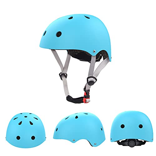 LANOVAGEAR Casco Set de Protección para niños Protección Infantil Consta de Casco Ajustable Coderas Rodilleras Muñequeras para Patinaje Skateboard Bicicleta Ciclismo monopatín Skate (XS, Azul Hielo)