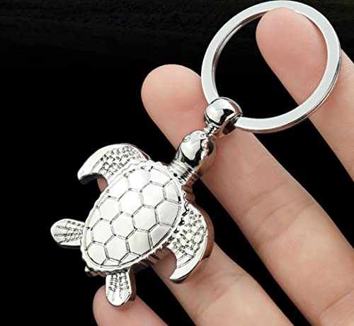 Llavero de animal creativo de metal lindo tortuga llavero colgante llavero bolso decoración del teléfono del coche 10 x 6 cm, plata