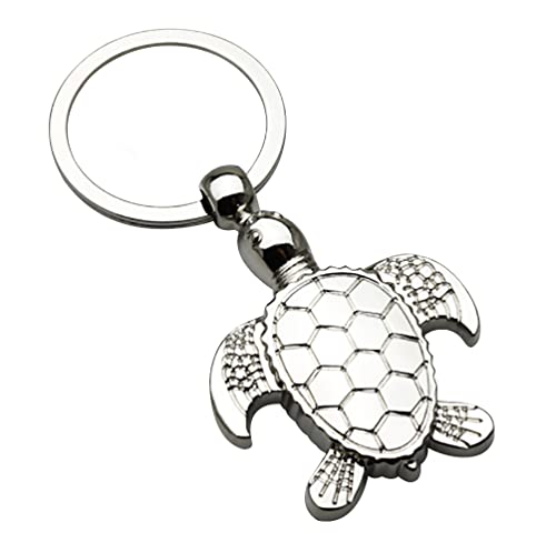 Llavero de animal creativo de metal lindo tortuga llavero colgante llavero bolso decoración del teléfono del coche 10 x 6 cm, plata