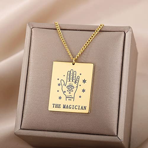 LODMLOER Misticismo Signo Cuadrado Tarot Tarjeta Collar Moda Colgante Gargantilla Collares Joyas Retro Major Arcana Tarot Amuleto Collares para Mujeres Hombres Mejor Regalo,El Mago,Longitud: 45Cm