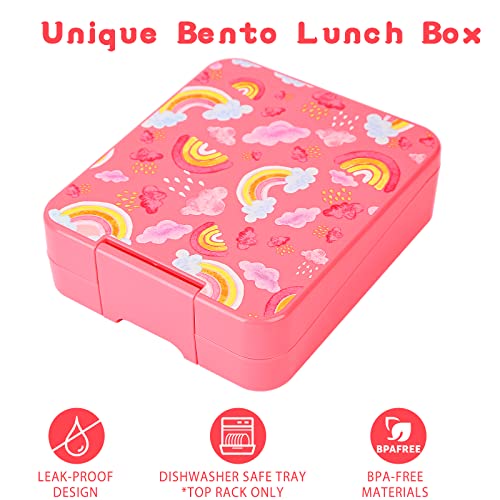 LOGEEYAR Fiambrera Bento Box para niños con 300ml Termo para Comida, compartimentos,Bolsas isotérmicas para el almuerzo,Lunchbox,Fiambrera ideal para guardería y escuela,Arco Iris