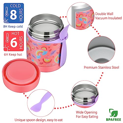 LOGEEYAR Fiambrera Bento Box para niños con 300ml Termo para Comida, compartimentos,Bolsas isotérmicas para el almuerzo,Lunchbox,Fiambrera ideal para guardería y escuela,Arco Iris