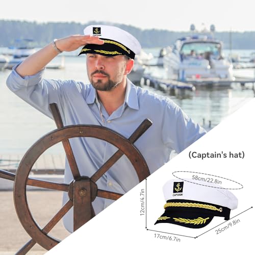 LUFEIS Juego de Disfraz de Capitán Marinero,6 Piezas Gorra Capitan Barco,Gorro Marinero,Bufanda,Gafas de Sol,Guantes,Corbata,Disfraz Marinero Hombre Señora,Sombrero de Fiesta para Niños Adultos