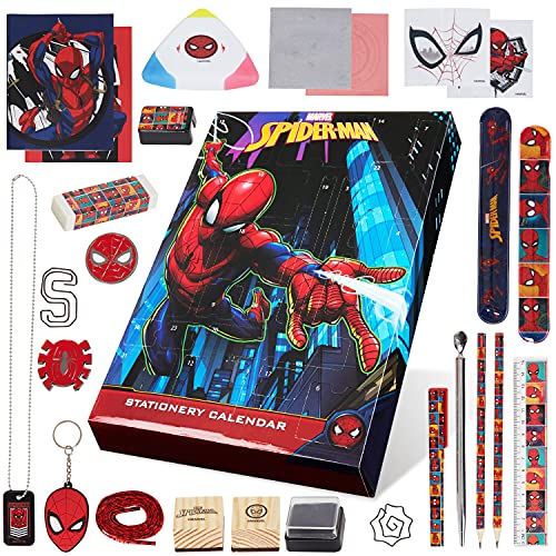 Marvel Calendario de Adviento 2023 Spider-Man Avengers Calendario Adviento para Niños con Accesorios y Material Escolar (Spiderman Multicolor)