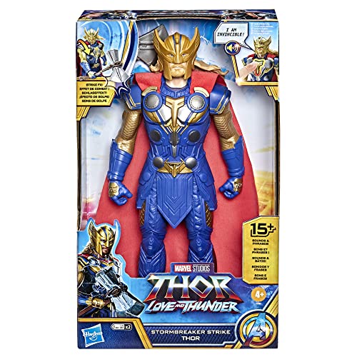 Marvel Juguete Thor: Love and Thunder Stormbreaker Strike Thor de Studios, figura de acción electrónica de escala de 12 pulgadas, juguetes para niños de 4 años en adelante