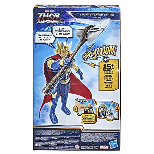 Marvel Juguete Thor: Love and Thunder Stormbreaker Strike Thor de Studios, figura de acción electrónica de escala de 12 pulgadas, juguetes para niños de 4 años en adelante