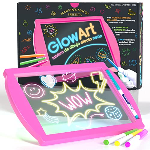 Marvin's Magic - GlowArt Glow Tablero de Dibujo con Efecto neón - Soporte Incorporado - 4 Bolígrafos Mágicos Fluorescentes - Juguetes para Niños (Rosa)