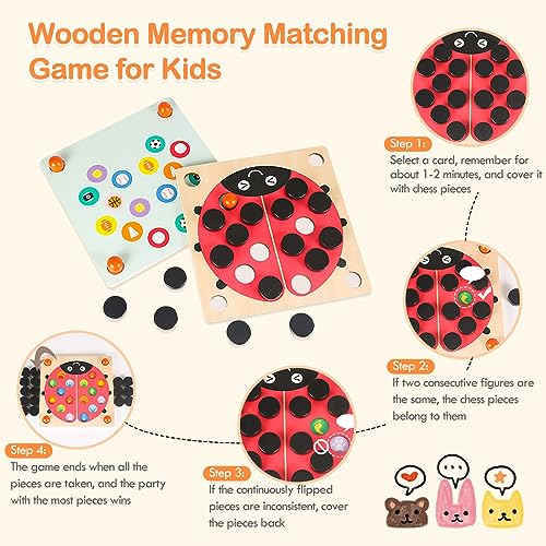 Memory Match - Juego de mesa de madera para niños con 6 patrones mágicos, números de rompecabezas a juego, juguetes de aprendizaje de desarrollo para niños de 3, 4, 5 años