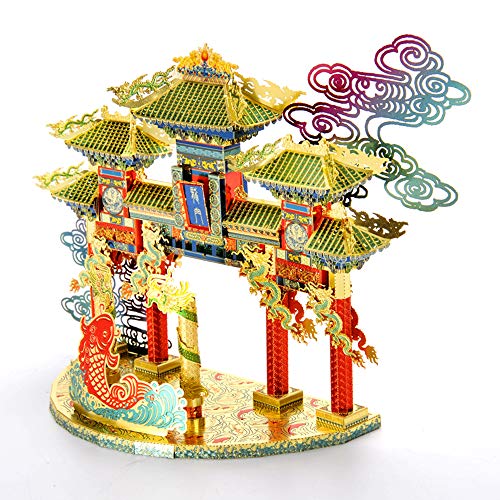 Microworld Rompecabezas de metal 3D, leyenda china tradicional de la suerte símbolo modelo de construcción, juguete de regalo para adultos - Li Yue Long Men