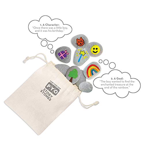 MindWare Paint Your Own Story Stones & Storytelling Game para niños – Kit de bricolaje incluye 16 piedras, 12 pinturas, 2 pinceles y bolsa