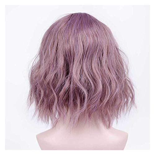 Moonlight Star Lady False Hair Synthety Short Wavy Wavy with with Bangs Women's Water Wors Wigs Resistente al Calor Fibra Mix Purple 7 Colores (Color : 1B/30HL, Stretched Length : 12inches)