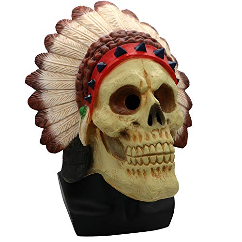 Morbuy Terror Máscara de Halloween, Adulto Látex Novedad Horror Espeluznante Cabeza Máscaras Cara Fiesta de Disfraces Cosplay (Jefe Indio)