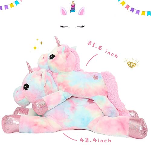 MorisMos Peluche Unicornio Niña Grande, 80cm Rosa Unicornio Gigante, XXL Arcoiris Unicornio Peluche Grande, Kawaii Suave Animales de Peluche Regalos para Niños Novias Navidad 31.5inch