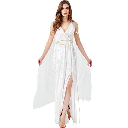 NC Sexy nórdico Griego Antiguo Dess Vestido Blanco Medieval Fiesta de Halloween Dama Romana Cleopatra Reina Cosplay Disfraz Antiguo Gre