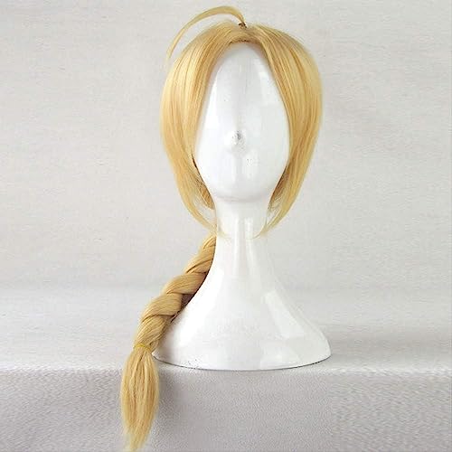 NEZIH Alquimista Fullmetal Edward Edward Elric 55 Cm Medio Largo Trenzado STYTHEED STYTHIC SYNTICH Cosplay PELUSE Anime Partido Peluca Peluca+ Wig Cap, Accesorios Decorativos