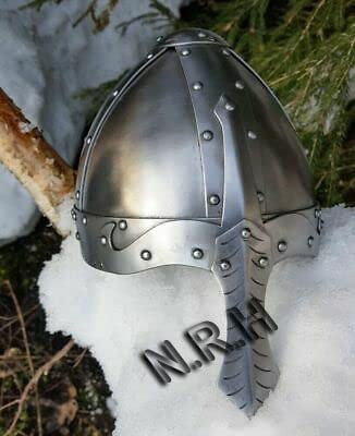 Nice Collection - Casco nórdico vikingo, calibre 18, casco de armadura de acero, reina LARP, máscara vikinga, armadura de cruzado, italiano, nasal, normal