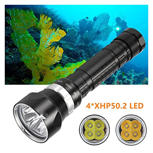 OLLIRG Luz de Buceo Linterna de Buceo 4 * Xhp50 Submarino Super Brillante LED Buceo Impermeable 100m Tácticas 26650 Luz de Caza del Buzo de la antorcha (Color : P50 LED White Light, Size : B Package)