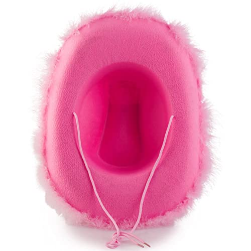 Patchwork Sombrero rosa con plumas Fluffy Feather Brim Tamaño adulto Sombrero de vaquero con plumas para despedida de soltera Fiesta de disfraces Jugar Vestir Trajes para mujeres De (Pink, One Size)