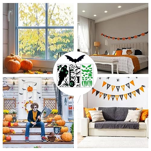 Pegatina de resplandor de Halloween - Calcomanías de Halloween incandescentes espeluznantes - Adhesivo decorativo para habitación con brillo para techos, paredes, puertas, mesilla de noche,