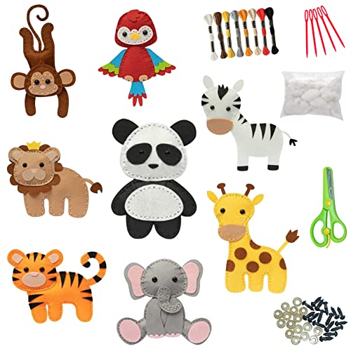 PEPOYO AI Juego de costura para niños, 8 unidades, juego de manualidades para niños, animales del bosque para principiantes, niños para niños y niñas, juegos creativos educativos de costura