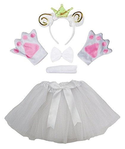 Petitebelle Corona Diadema Bowtie Guantes de Cola Tutu niña Disfraz de 5 Piezas Un tamaño Blanco Golden ovejas Cabra Corona