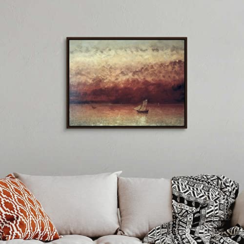 Pintar por Numeros Adultos, DIY Pintura por números con Pinceles y Pinturas- kit de regalo, arte de pared, decoración del hogar — Lago Leman con sol poniente, por Gustave Courbet