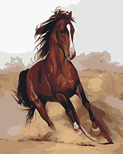 Pintura por números, lienzo para pintar al óleo de 40 x 50 cm, para adultos y niños, para pintar y decorar la casa, caballo marrón al galope