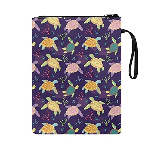 Poceacles Funda de libro con estampado de tortuga marina, funda protectora de libro morada, funda de libro para amantes de los libros, bolsa lavable para estudiantes