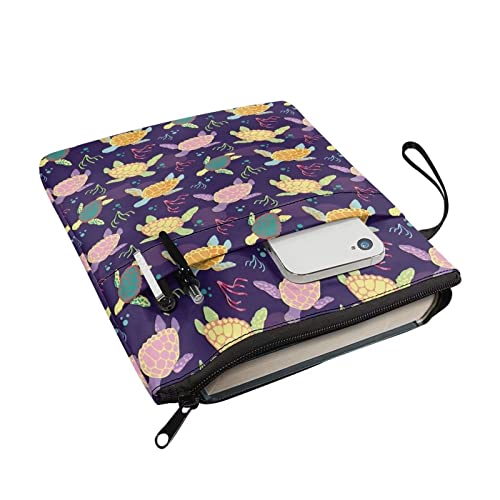 Poceacles Funda de libro con estampado de tortuga marina, funda protectora de libro morada, funda de libro para amantes de los libros, bolsa lavable para estudiantes