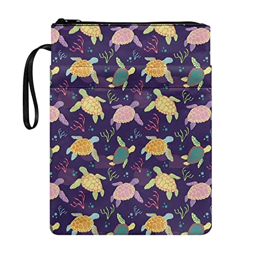 Poceacles Funda de libro con estampado de tortuga marina, funda protectora de libro morada, funda de libro para amantes de los libros, bolsa lavable para estudiantes