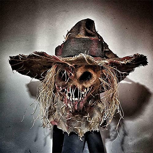 Prevessel Cubierta de cara de miedo de Halloween, espantapájaros de cabeza completa máscara para adultos, espeluznante sombrero, disfraz de Halloween